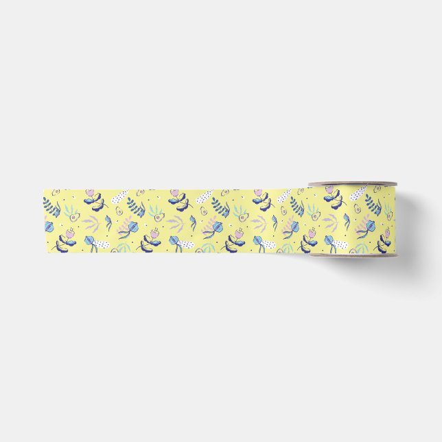 Yellow Floral Patterned Ribbon Satin Ribbon (Front)