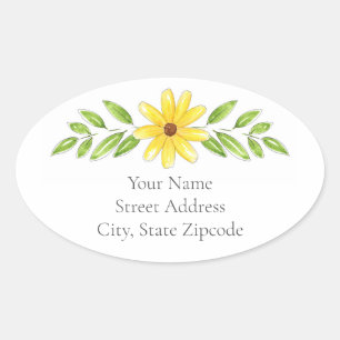 'Yellow  Floral Pen and Watercolor Swag' Labels