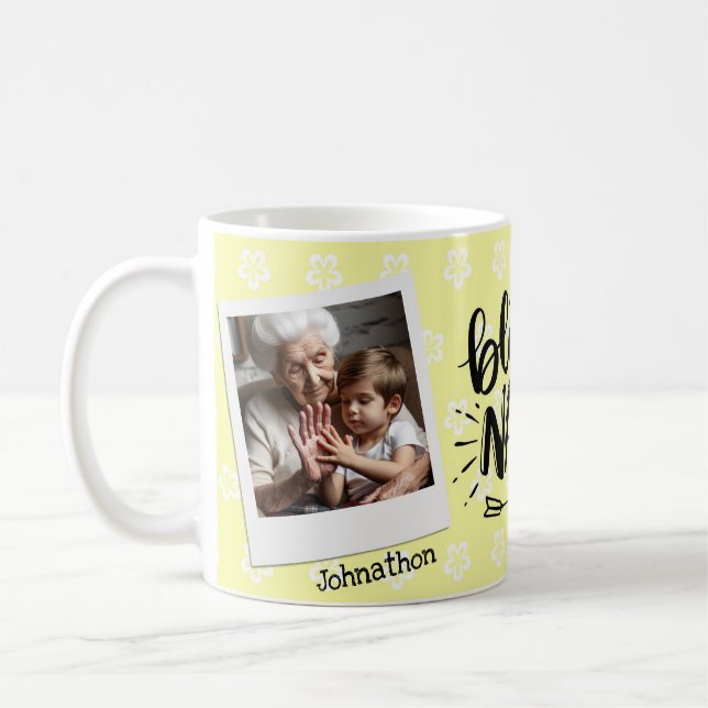 Yellow Floral Personalised Grandma Photo Mug (Left)