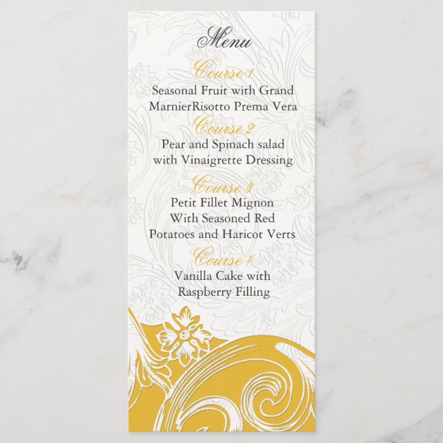 yellow floral Personalised Menu cards (Front)