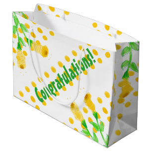 Yellow Floral Polka-Dots Large Gift Bag