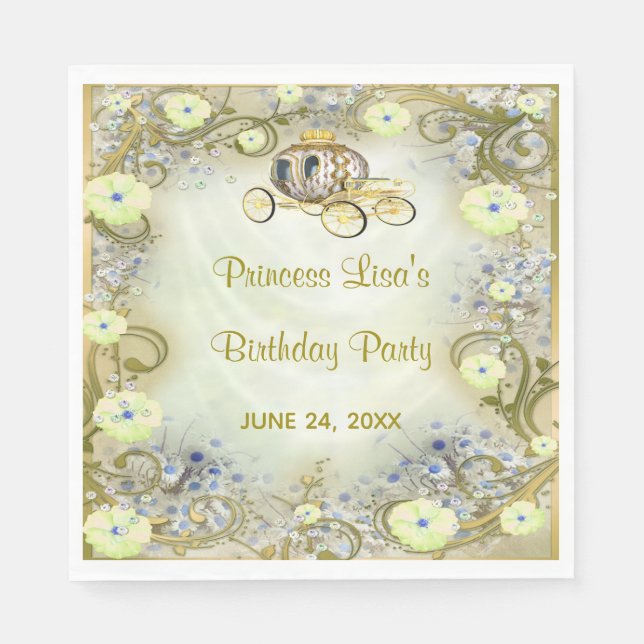 Yellow Floral Princess Enchanted Birthday Napkin (Front)