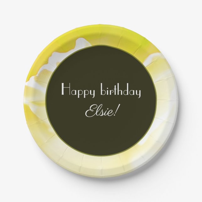 Yellow Floral Print Paper Plate (Front)