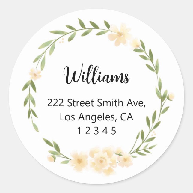 Yellow Floral Return Address Labels (Front)
