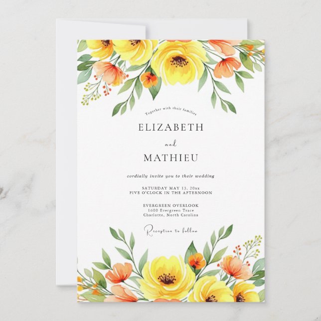Yellow Floral Romance Wedding Invitation (Front)