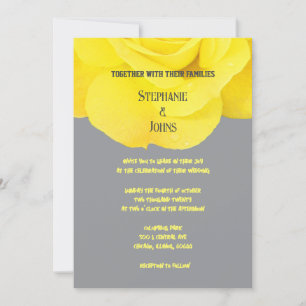 Yellow Floral Rose Elegant Grey Gray 2025 Wedding  Invitation