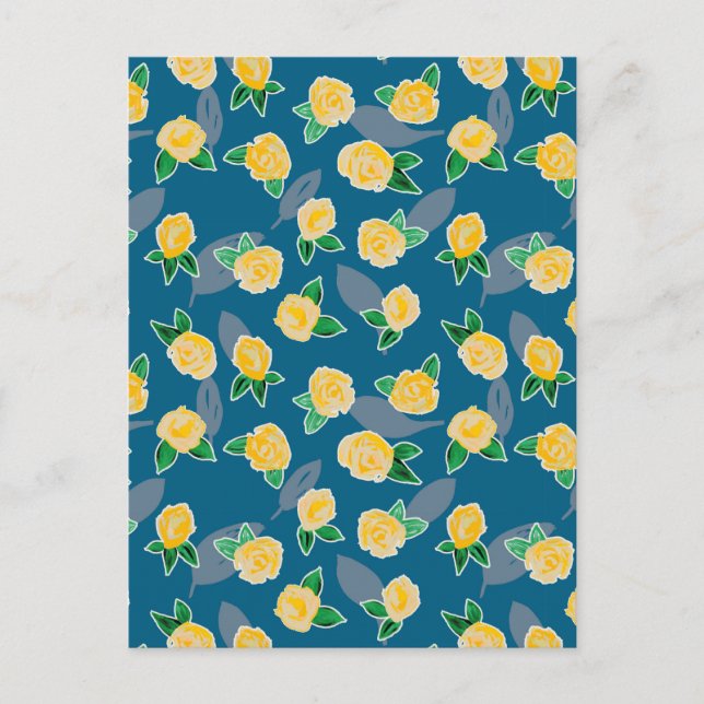 Yellow Floral Rose on blue Postcard (Front)