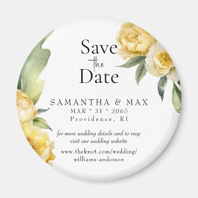 Yellow Floral Round Save the Date Wedding Magnet (Front)