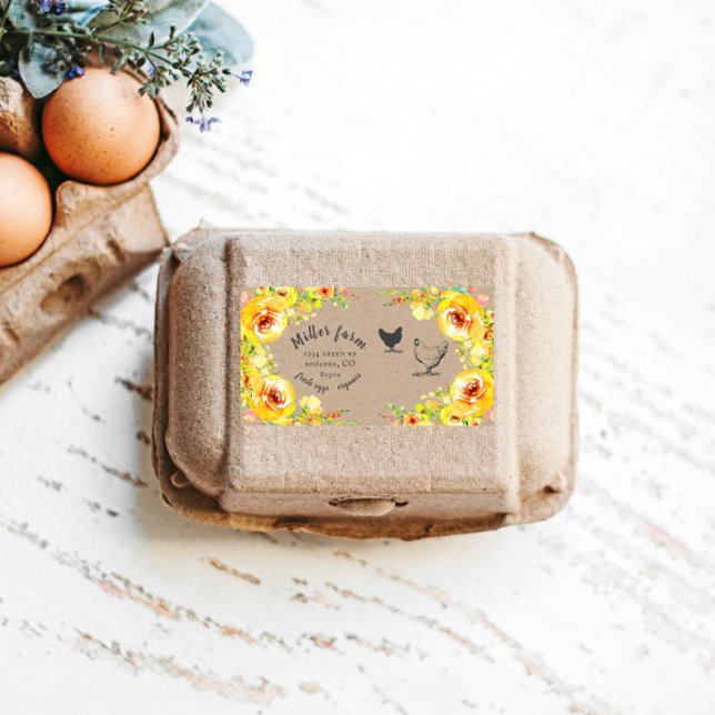Yellow Floral Rustic Script Egg Carton Label (Creator Uploaded)