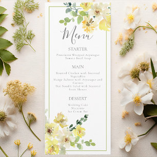 Yellow Floral Sage Green Summer Wedding Dinner Menu