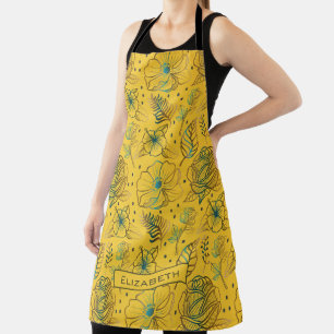 Yellow floral seamless pattern personalised name apron