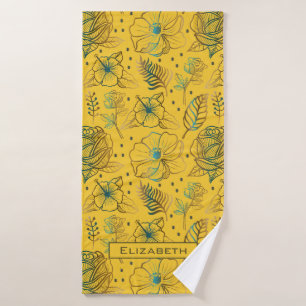 Yellow floral seamless pattern personalised name bath towel