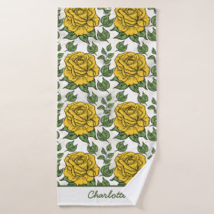 Yellow floral seamless pattern personalised name bath towel