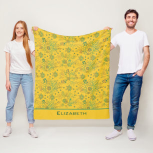 Yellow floral seamless pattern personalised name fleece blanket