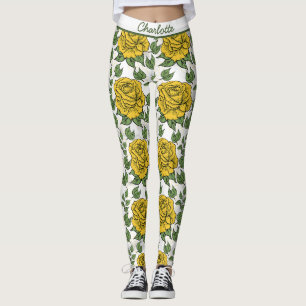 Yellow floral seamless pattern personalised name leggings