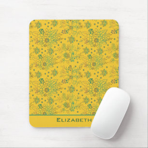 Yellow floral seamless pattern personalised name mouse pad