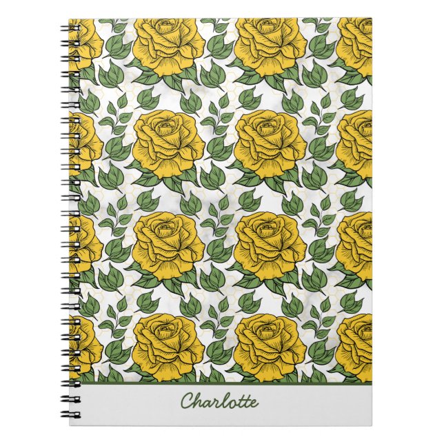 Yellow floral seamless pattern personalised name  notebook (Front)