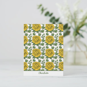 Yellow floral seamless pattern personalised name postcard