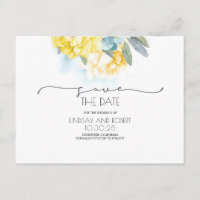 Yellow Floral Soft Blue Save the Date