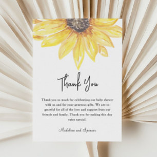 Yellow Floral Sunflower Baby Shower Thank You Card