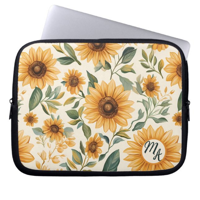 Yellow Floral Sunflowers Laptop Sleeve (Front)