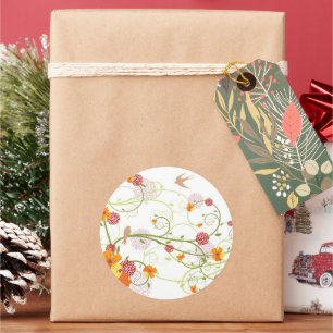 Yellow Floral Swallows Save Date / TQ / Gift / Classic Round Sticker