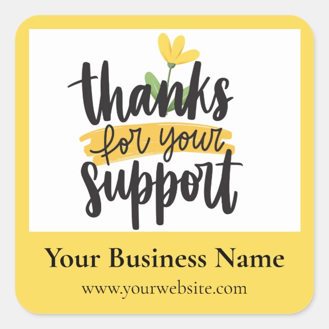 Yellow Floral Thank you business packaging sticker (Front)