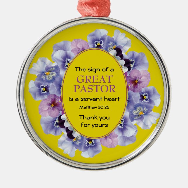 Yellow Floral THANK YOU Pastor Appreciation Metal Ornament (Front)