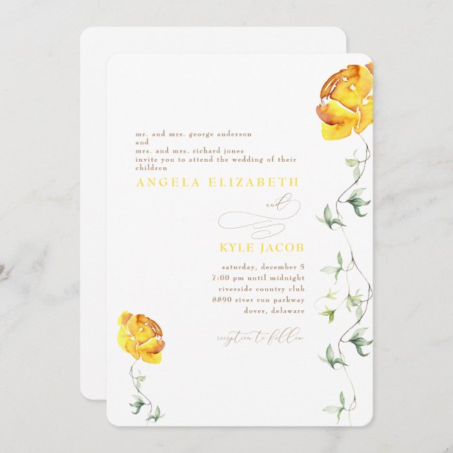 Yellow Floral The Two of Us Rounded Wedding Save The Date (Front/Back)