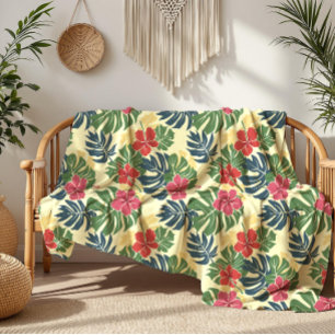 Yellow Floral Tropical  Fleece Blanket