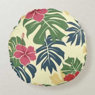 Yellow Floral Tropical Round Pillow