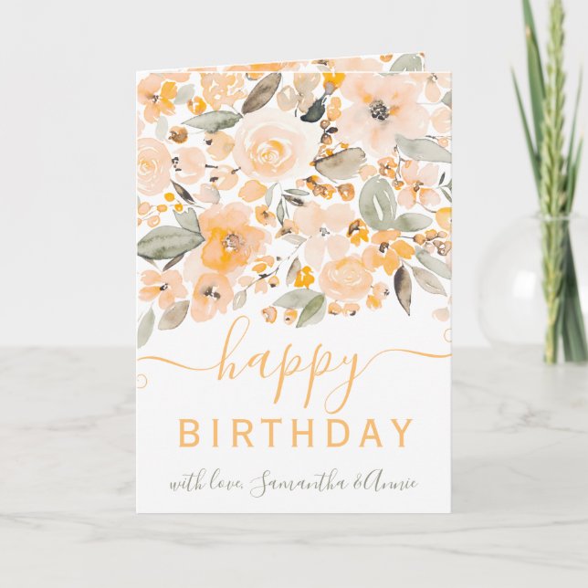 Yellow floral watercolor 2 photos birthday card (Front)