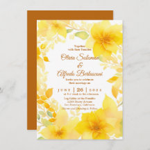 Yellow floral watercolor boho modern wedding 
