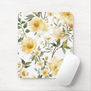 Yellow Floral Watercolor Botanical Garden Mouse Pad