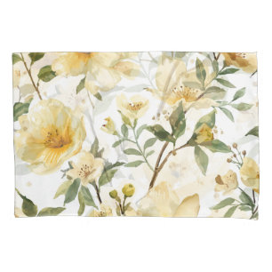 Yellow Floral Watercolor Botanical Garden Pillowcase