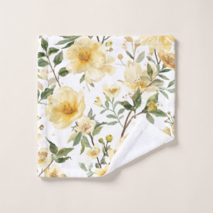 Yellow Floral Watercolor Botanical Garden Wash Cloth