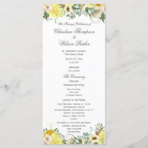 Yellow Floral Watercolor Bouquet Wedding Program
