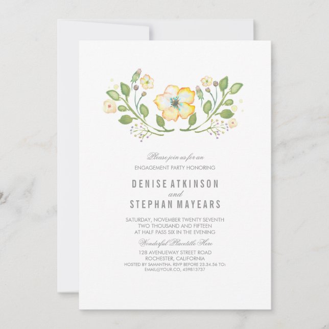 Yellow Floral Watercolor Engagement Party Invitation (Front)
