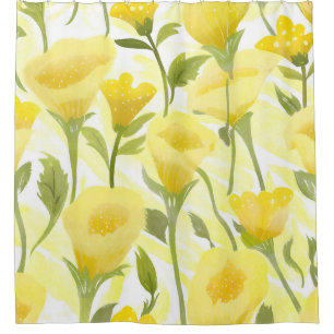 Yellow Floral Watercolor Painting Shower Curtain