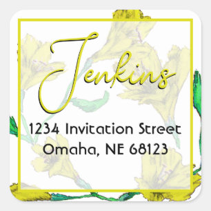Yellow Floral Watercolor Wedding Square Sticker