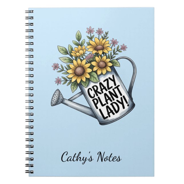 Yellow Floral Watering Can Crazy Plant Lady Notebo Notebook (Front)