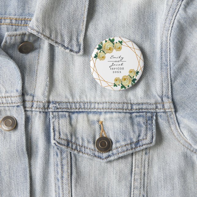 Yellow Floral Wed Elegant Gold Glitter Geometric 6 Cm Round Badge (In Situ)