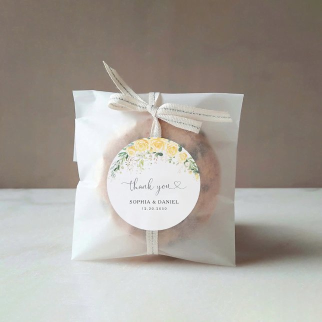 Yellow Floral Wedding Classic Round Sticker (Creator Uploaded)
