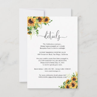 Yellow Floral Wedding Details Enclosure   RSVP Card
