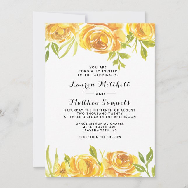 Yellow Floral Wedding Invitation (Front)