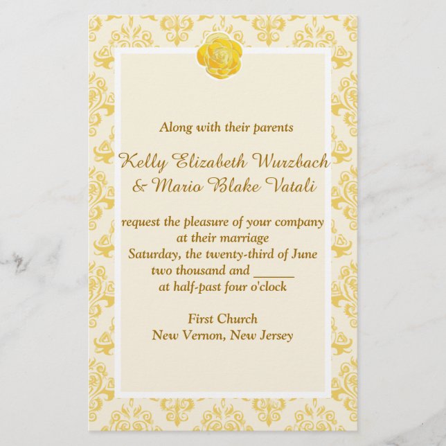 Yellow Floral wedding invitation Stationery (Front)