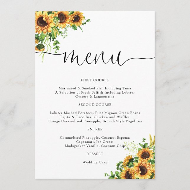 Yellow Floral Wedding Menu (Front)