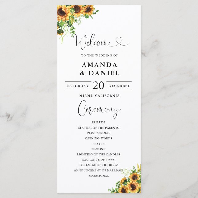 Yellow Floral Wedding Program (Front)