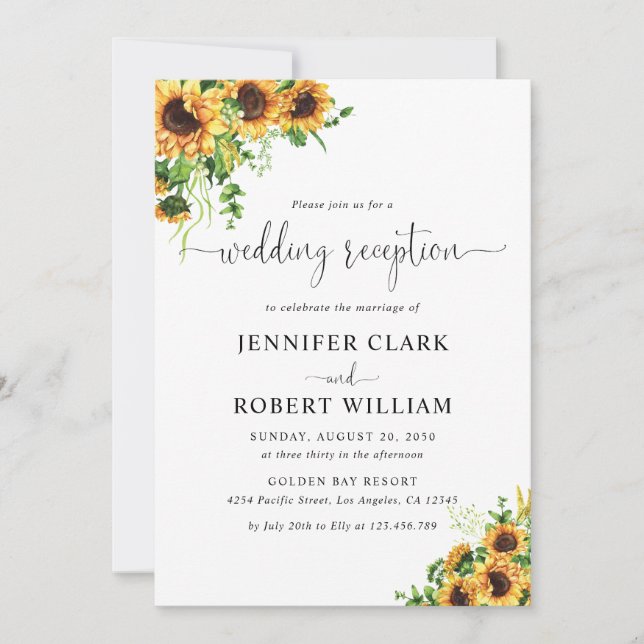 Yellow Floral Wedding Reception Invitation (Front)