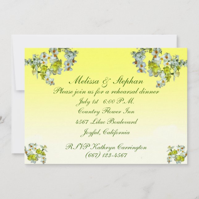 Yellow Floral Wedding Rehearsal Dinner Invitation (Front)